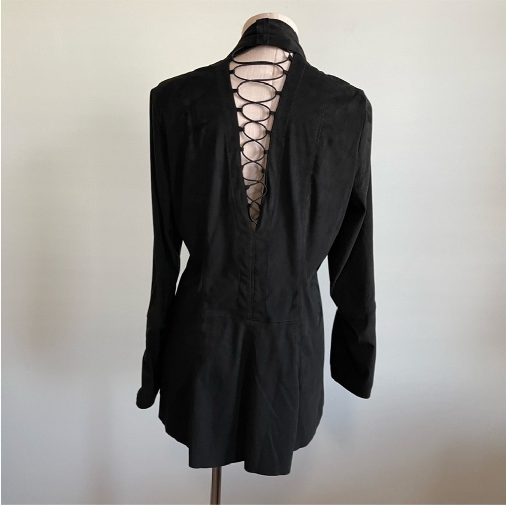 SIMPLY NOELLE Black Blazer Open Front Waterfall with Criss Cross Detail